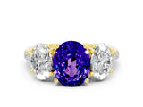Yellow gold Three-Stone Oval Cut Tanzanite Ring with Pavé Band and Prong Setting_12