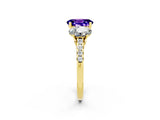 Yellow gold Three-Stone Oval Cut Tanzanite Ring with Pavé Band and Prong Setting_14