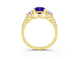 Yellow gold Three-Stone Oval Cut Tanzanite Ring with Pavé Band and Prong Setting_15