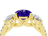 Yellow gold Three-Stone Oval Cut Tanzanite Ring with Pavé Band and Prong Setting_16