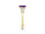 Yellow gold Three-Stone Oval Cut Tanzanite Ring with Pear Side Stones and Four-Prong Setting_2