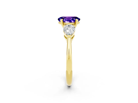 Yellow gold Three-Stone Oval Cut Tanzanite Ring with Pear Side Stones and Four-Prong Setting_2