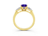 Yellow gold Three-Stone Oval Cut Tanzanite Ring with Pear Side Stones and Four-Prong Setting_3
