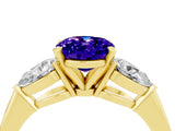 Yellow gold Three-Stone Oval Cut Tanzanite Ring with Pear Side Stones and Four-Prong Setting_4