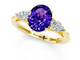 Yellow gold Three-Stone Oval Cut Tanzanite Ring with Pear  Side Stones in Four-Prong Setting_13
