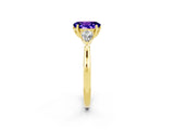 Yellow gold Three-Stone Oval Cut Tanzanite Ring with Pear  Side Stones in Four-Prong Setting_14