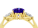 Yellow gold Three-Stone Oval Cut Tanzanite Ring with Pear  Side Stones in Four-Prong Setting_16