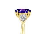 Yellow gold Three-Stone Oval Cut Tanzanite Ring with Pear  Side Stones in Four-Prong Setting_17