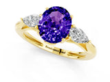 Yellow gold Three-Stone Oval Cut Tanzanite Ring with Pear  Side Stones in Four-Prong Setting_37