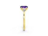 Yellow gold Three-Stone Oval Cut Tanzanite Ring with Pear  Side Stones in Four-Prong Setting_38