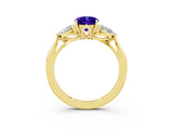 Yellow gold Three-Stone Oval Cut Tanzanite Ring with Pear  Side Stones in Four-Prong Setting_39