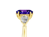 Yellow gold Three-Stone Oval Cut Tanzanite Ring with Pear  Side Stones in Four-Prong Setting_41