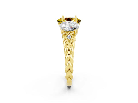 Yellow gold Three-Stone Oval Cut Yellow Sapphire Braided Band Ring with Four-Prong Setting_38