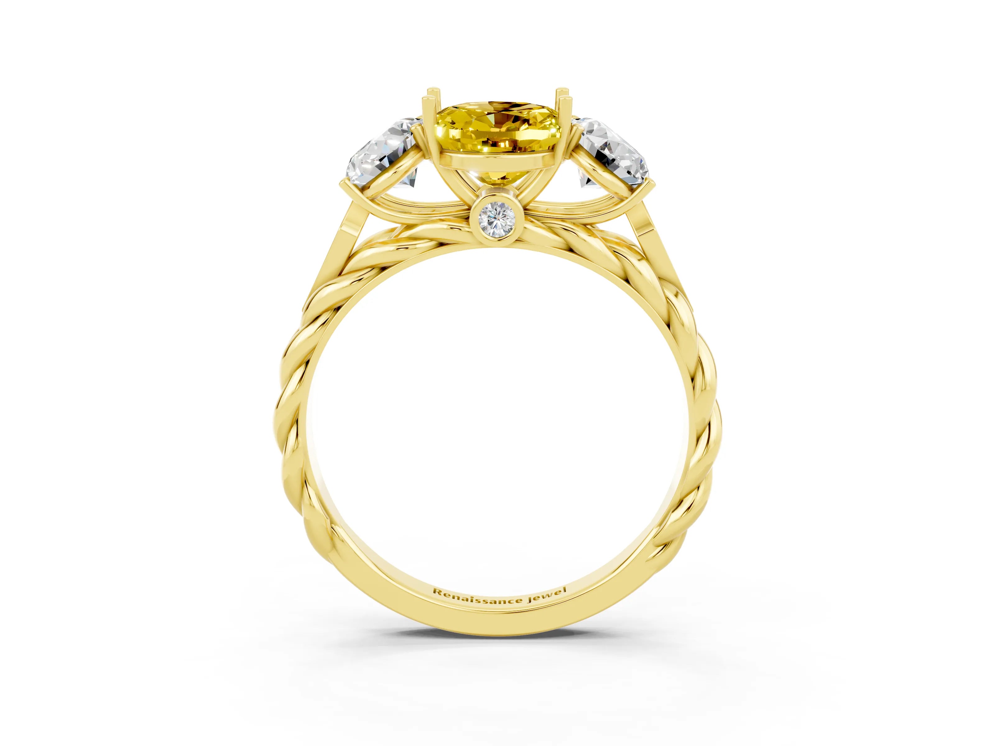 Yellow gold Three-Stone Oval Cut Yellow Sapphire Braided Band Ring with Four-Prong Setting_39