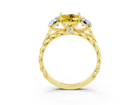 Yellow gold Three-Stone Oval Cut Yellow Sapphire Braided Band Ring with Four-Prong Setting_39