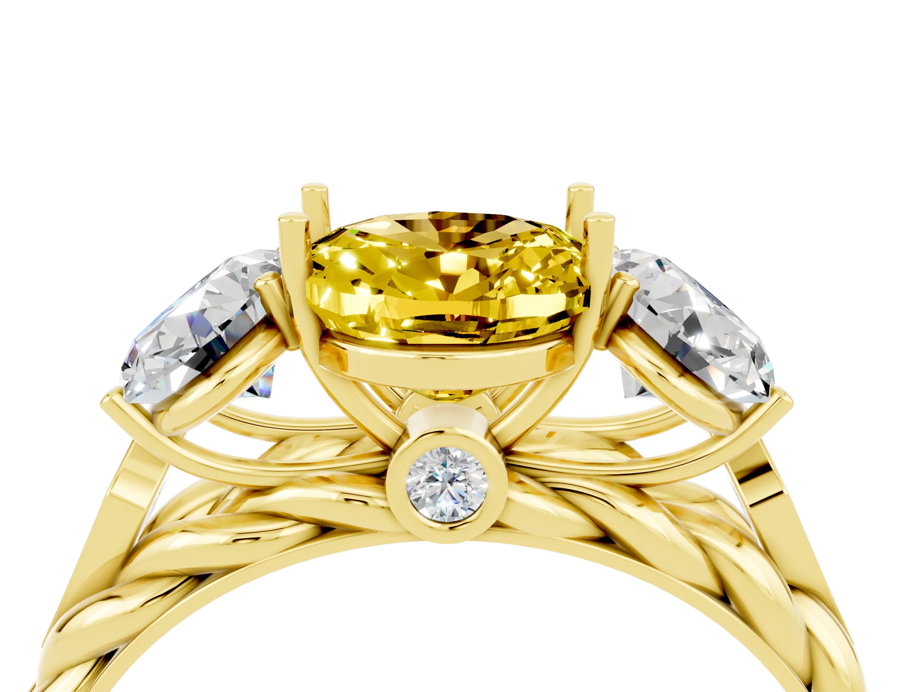 Yellow gold Three-Stone Oval Cut Yellow Sapphire Braided Band Ring with Four-Prong Setting_40
