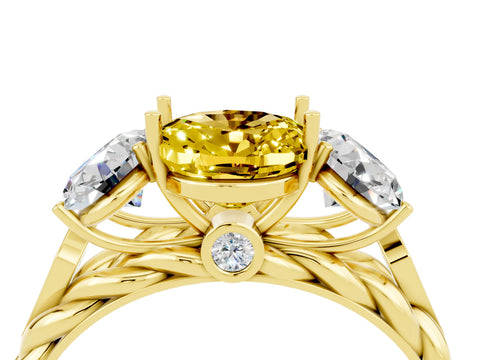 Yellow gold Three-Stone Oval Cut Yellow Sapphire Braided Band Ring with Four-Prong Setting_40