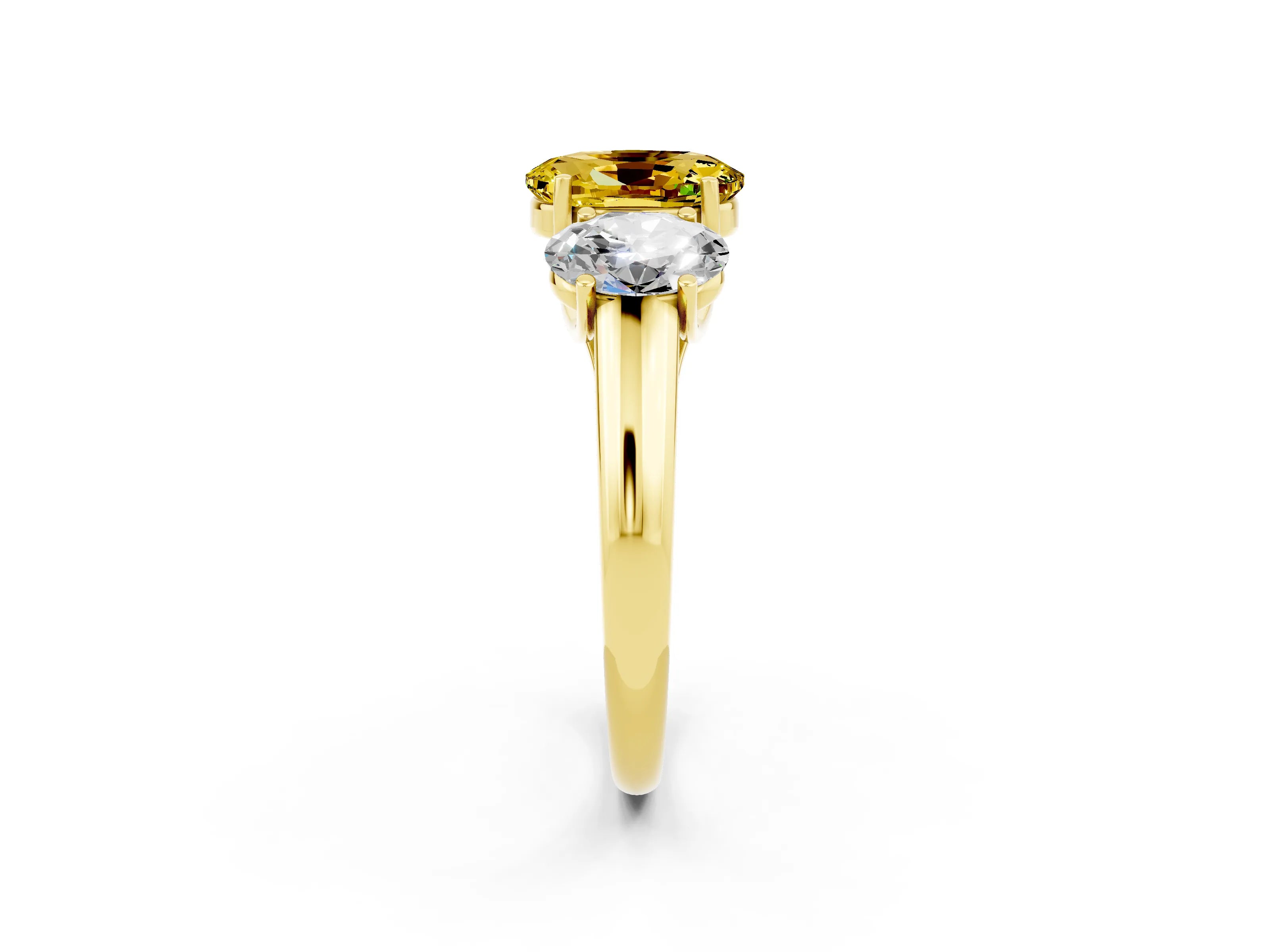 Yellow gold Three-Stone Oval Cut Yellow Sapphire Engagement Ring with Prong Setting_2