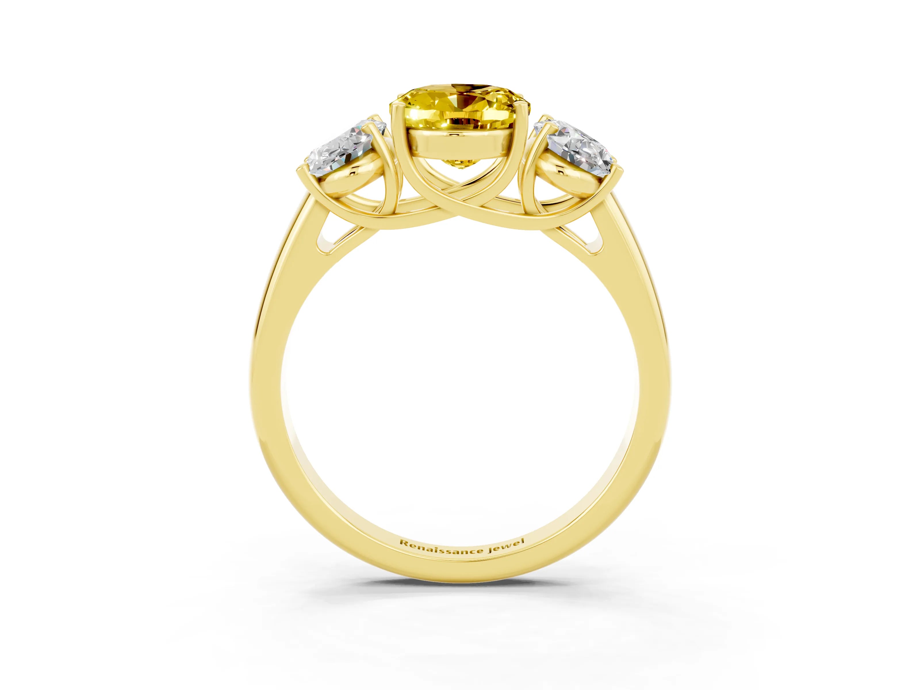 Yellow gold Three-Stone Oval Cut Yellow Sapphire Engagement Ring with Prong Setting_3