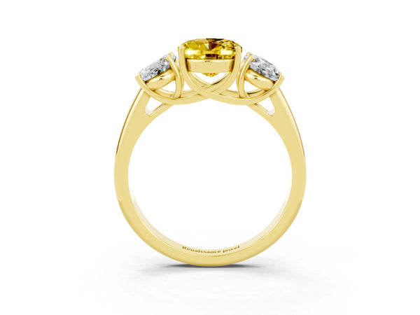 Yellow gold Three-Stone Oval Cut Yellow Sapphire Engagement Ring with Prong Setting
