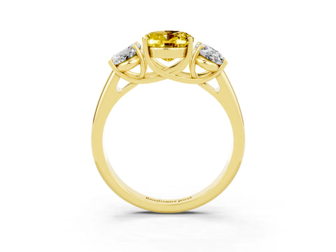 Yellow gold Three-Stone Oval Cut Yellow Sapphire Engagement Ring with Prong Setting_3