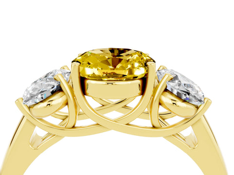 Yellow gold Three-Stone Oval Cut Yellow Sapphire Engagement Ring with Prong Setting_4