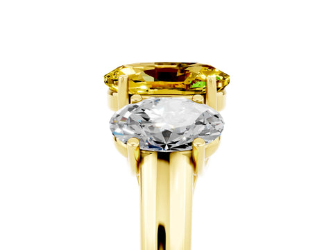 Yellow gold Three-Stone Oval Cut Yellow Sapphire Engagement Ring with Prong Setting_5