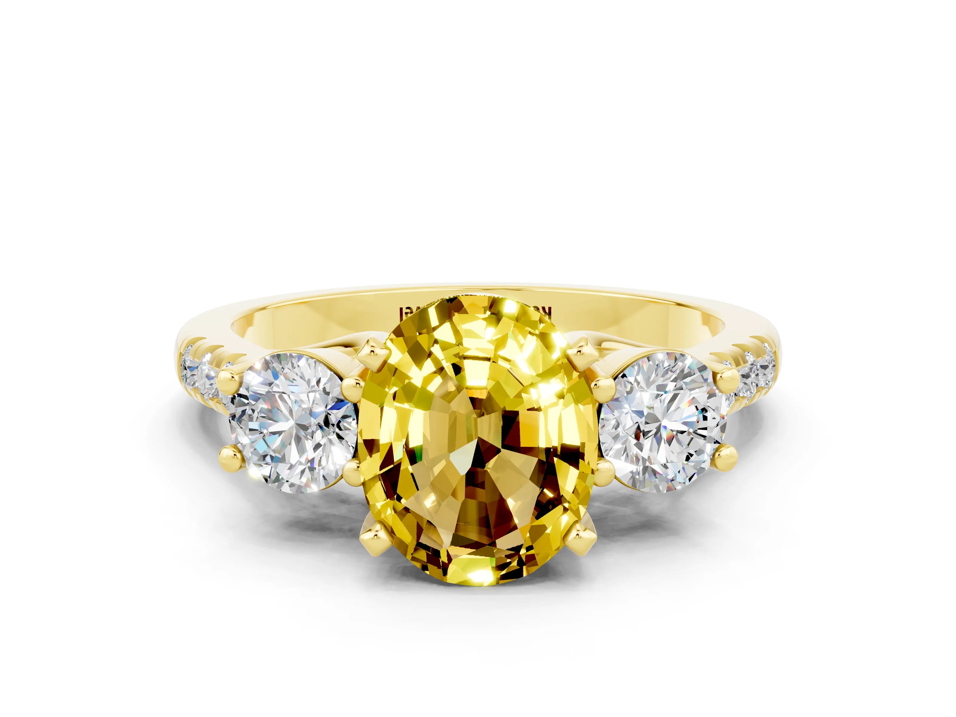 Yellow gold Three-Stone Oval Cut Yellow Sapphire Pavé Band with Four-Prong Setting_24