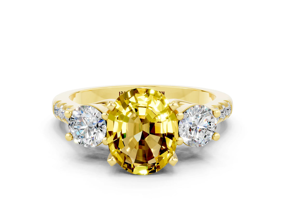 Yellow gold Three-Stone Oval Cut Yellow Sapphire Pavé Band with Four-Prong Setting_24