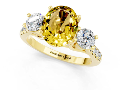 Yellow gold Three-Stone Oval Cut Yellow Sapphire Pavé Band with Four-Prong Setting_25