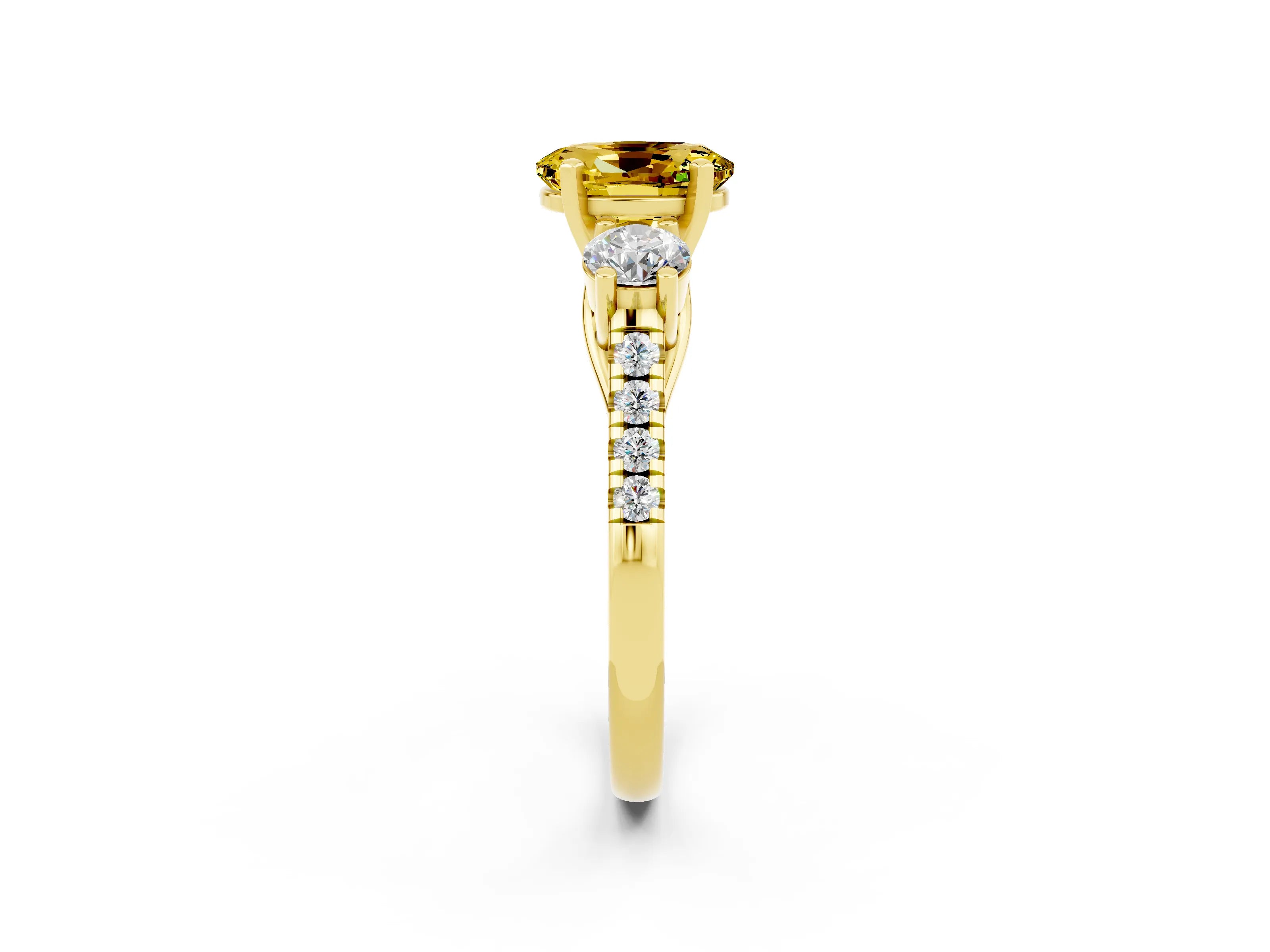 Yellow gold Three-Stone Oval Cut Yellow Sapphire Pavé Band with Four-Prong Setting_26