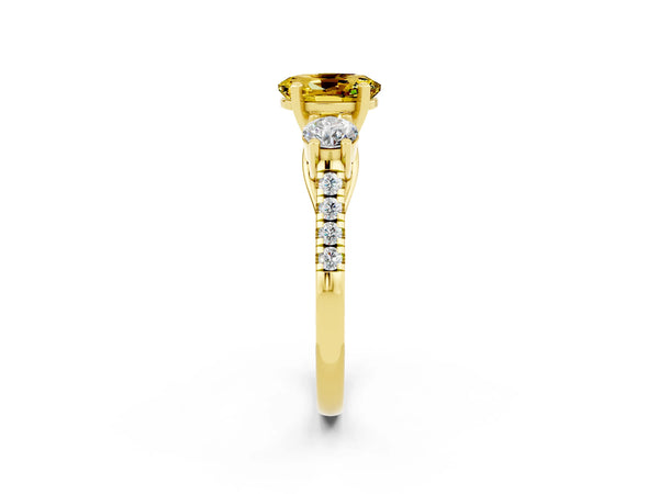 Yellow gold Three-Stone Oval Cut Yellow Sapphire Pavé Band with Four-Prong Setting