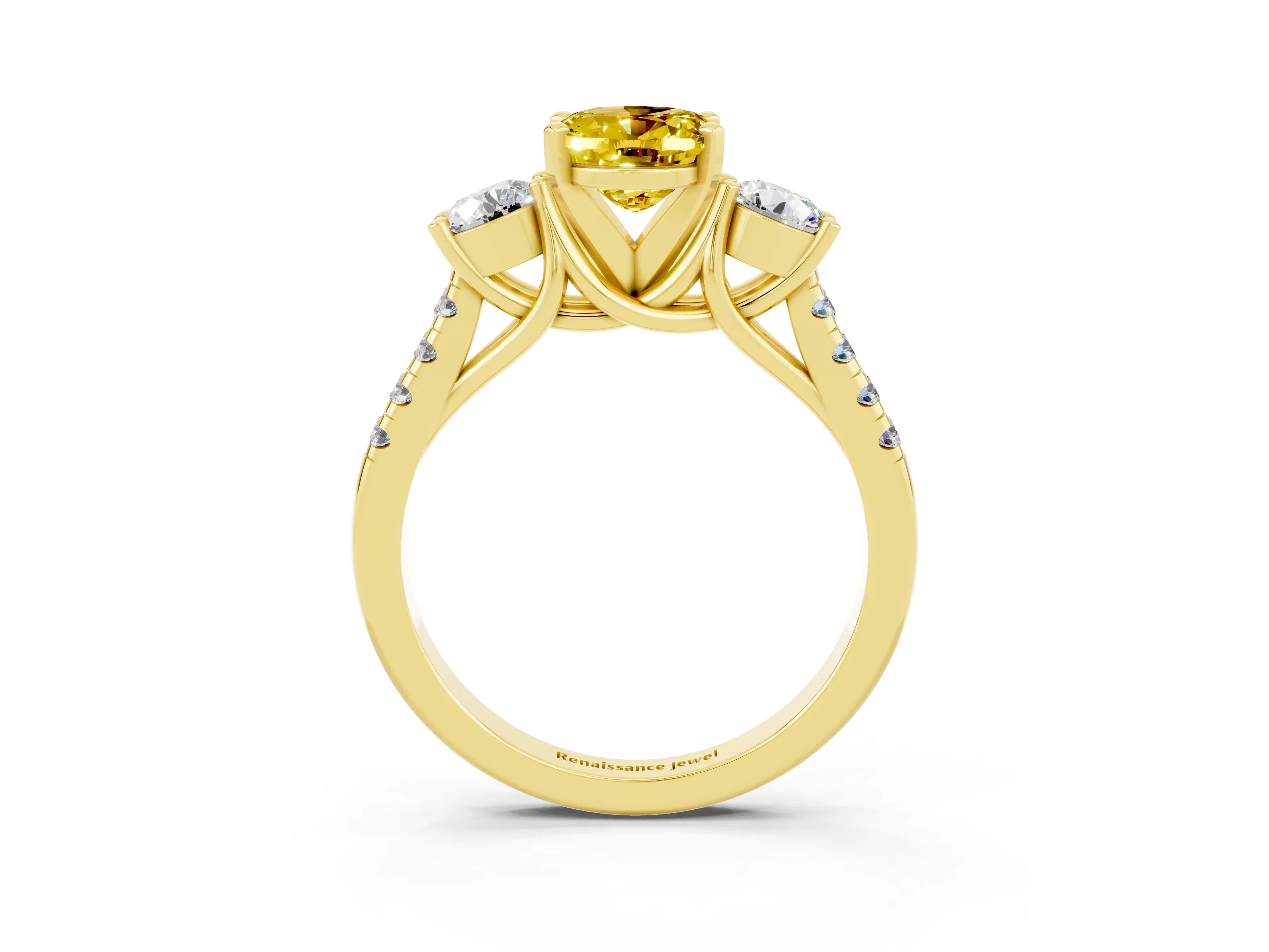 Yellow gold Three-Stone Oval Cut Yellow Sapphire Pavé Band with Four-Prong Setting_27
