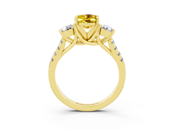 Yellow gold Three-Stone Oval Cut Yellow Sapphire Pavé Band with Four-Prong Setting