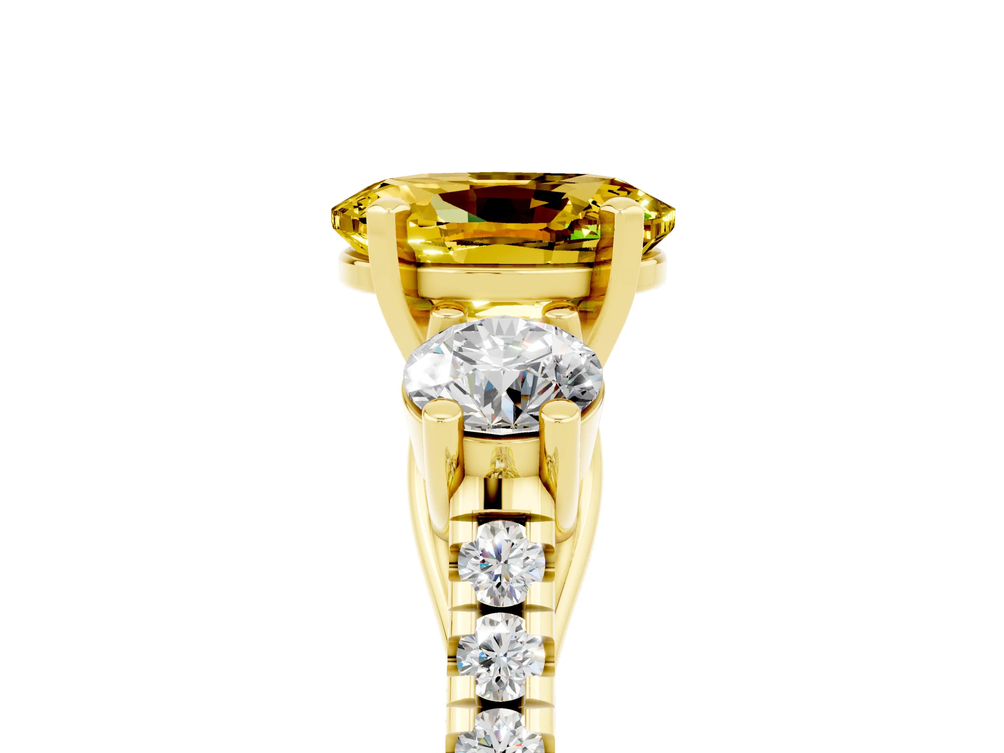Yellow gold Three-Stone Oval Cut Yellow Sapphire Pavé Band with Four-Prong Setting_29