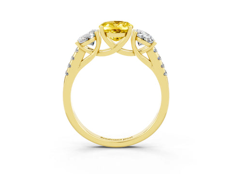 Yellow gold Three-Stone Oval Cut Yellow Sapphire Ring with Pavé Band and Prong Setting_39