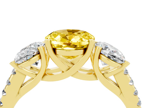 Yellow gold Three-Stone Oval Cut Yellow Sapphire Ring with Pavé Band and Prong Setting_40