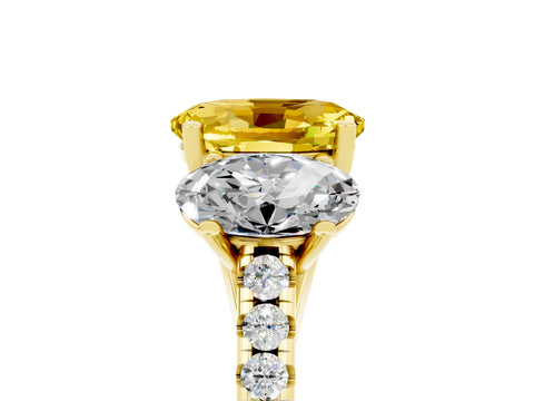 Yellow gold Three-Stone Oval Cut Yellow Sapphire Ring with Pavé Band and Prong Setting_41