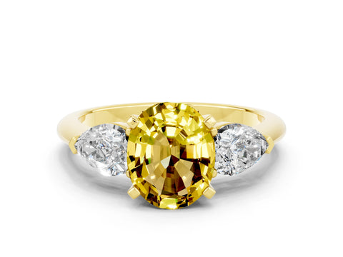 Yellow gold Three-Stone Oval Cut Yellow Sapphire Ring with Pear Side Stones and Four-Prong Setting_24
