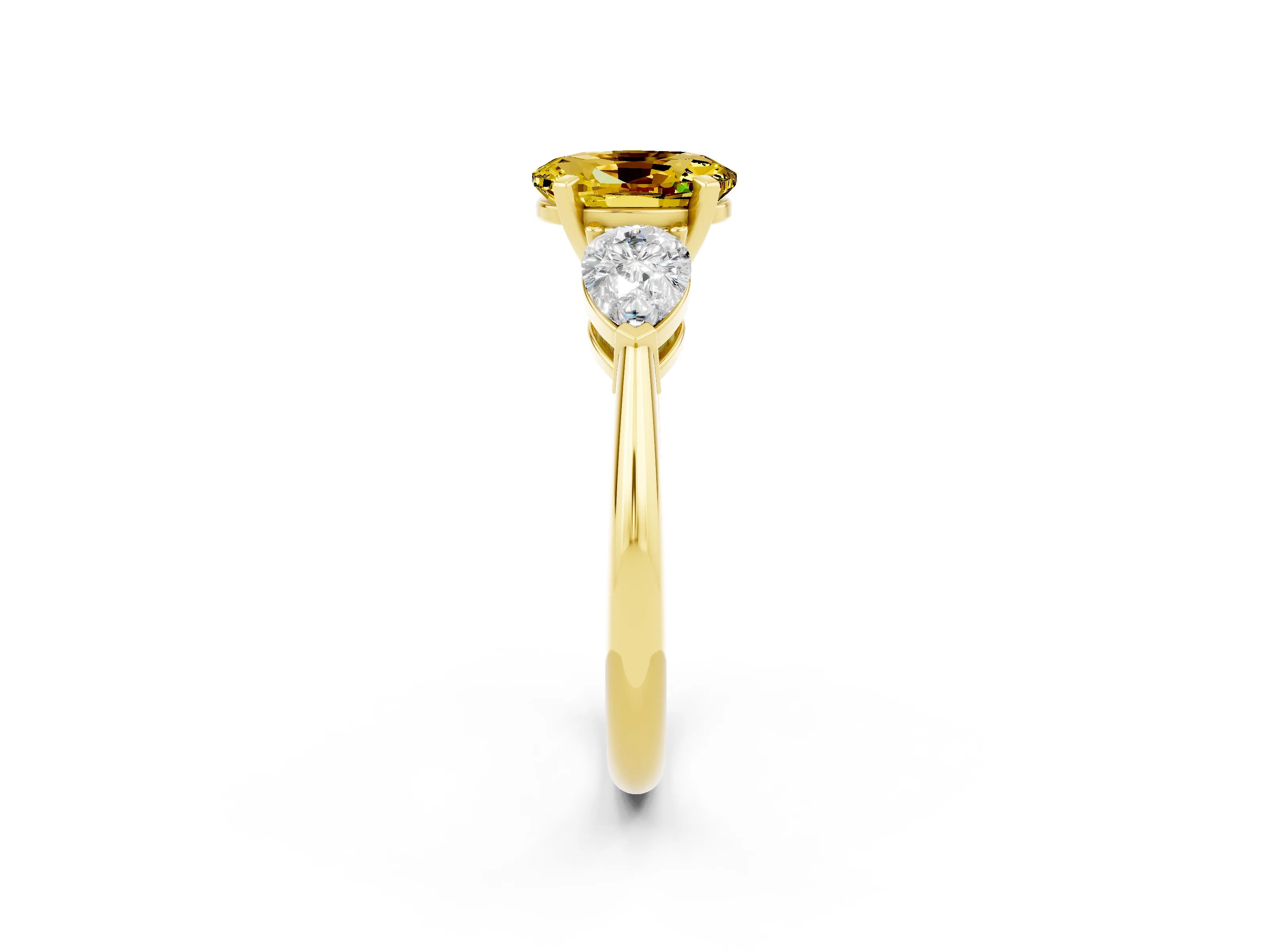 Yellow gold Three-Stone Oval Cut Yellow Sapphire Ring with Pear Side Stones and Four-Prong Setting_26