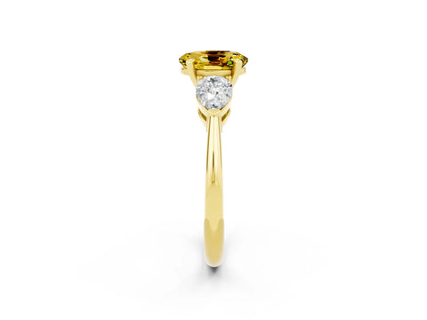 Yellow gold Three-Stone Oval Cut Yellow Sapphire Ring with Pear Side Stones and Four-Prong Setting_26