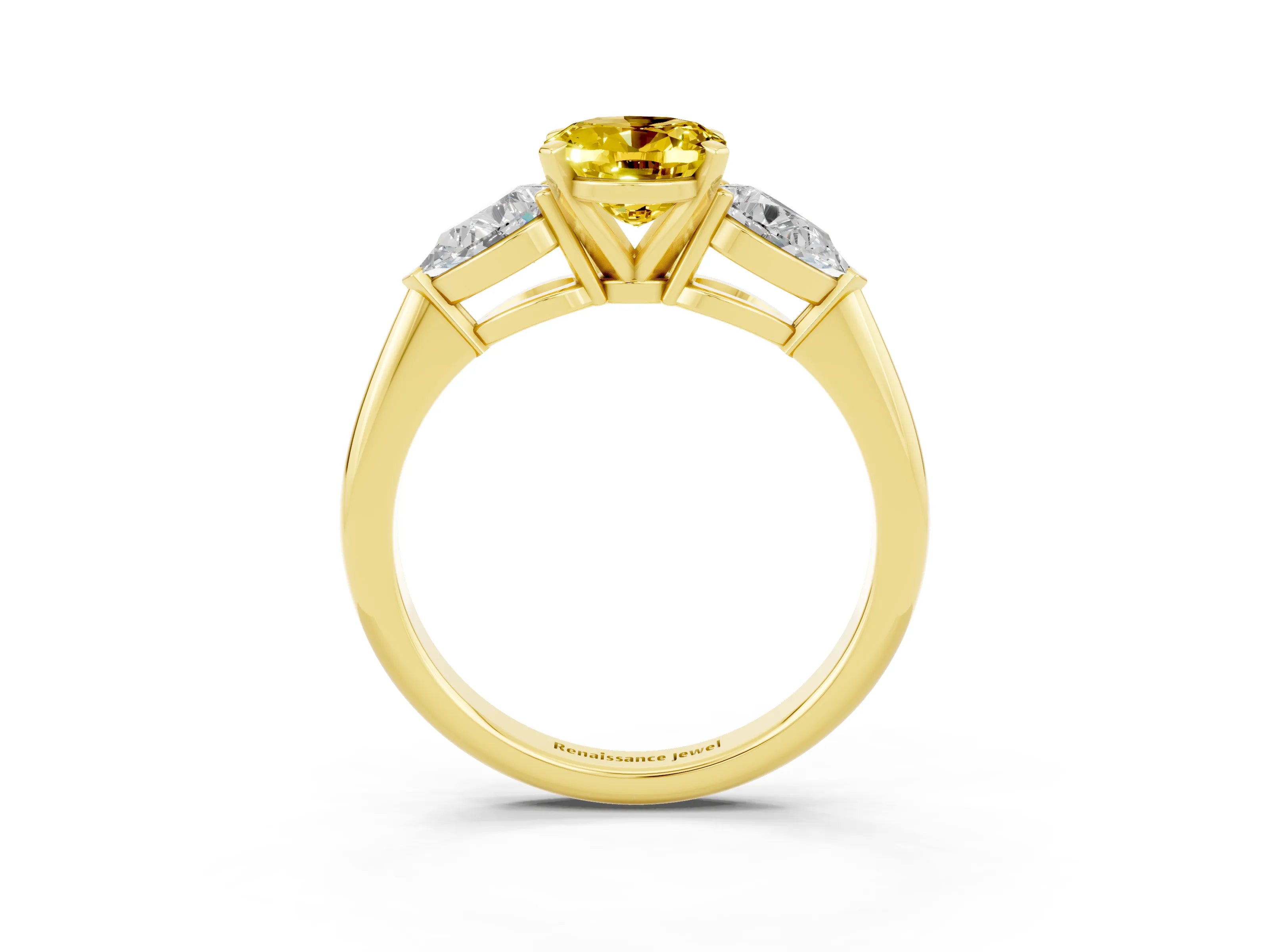 Yellow gold Three-Stone Oval Cut Yellow Sapphire Ring with Pear Side Stones and Four-Prong Setting_27