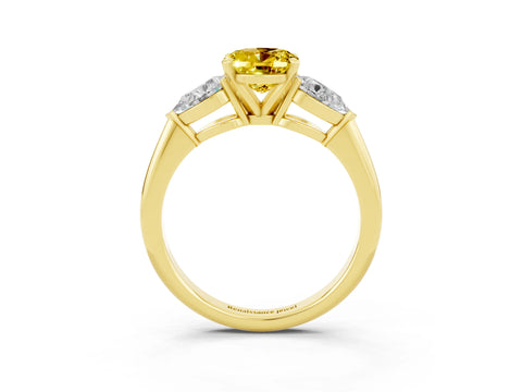 Yellow gold Three-Stone Oval Cut Yellow Sapphire Ring with Pear Side Stones and Four-Prong Setting_27