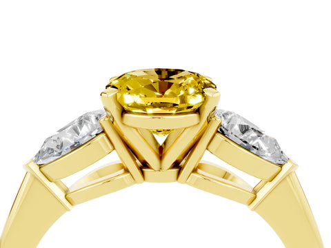 Yellow gold Three-Stone Oval Cut Yellow Sapphire Ring with Pear Side Stones and Four-Prong Setting_28