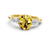 Yellow gold Three-Stone Oval Cut Yellow Sapphire Ring with Pear  Side Stones in Four-Prong Setting_12