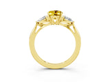 Yellow gold Three-Stone Oval Cut Yellow Sapphire Ring with Pear  Side Stones in Four-Prong Setting_15