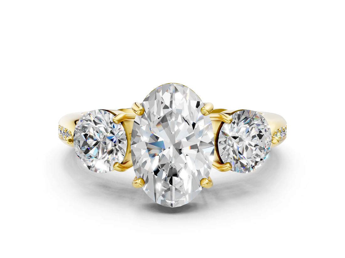 Yellow gold Three-Stone Oval Diamond Channel Set Engagement Ring with Prong Setting_15