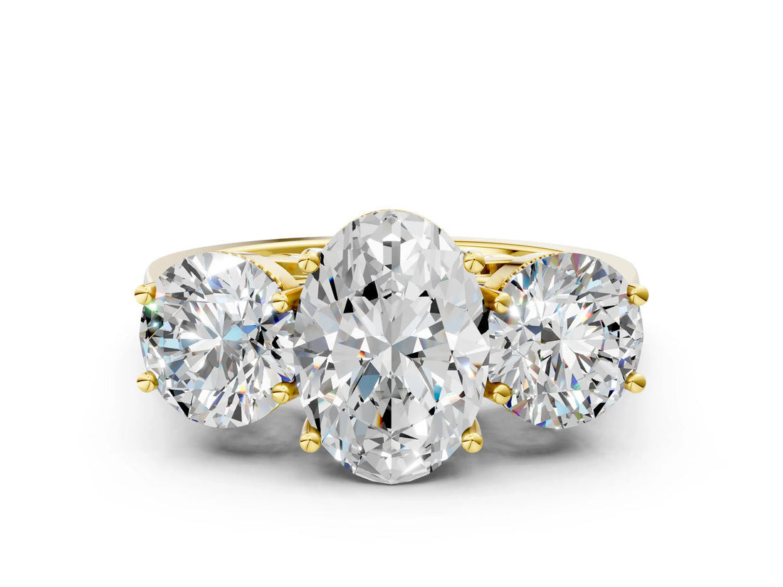 Yellow gold Three-Stone Oval Diamond Engagement Ring with Prong Setting on a Classic Band_3