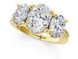 Yellow gold Three-Stone Oval Diamond Milgrain Pave Band with Prong Setting 1