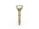 Yellow gold Three-Stone Oval Diamond Milgrain Pave Band with Prong Setting 2
